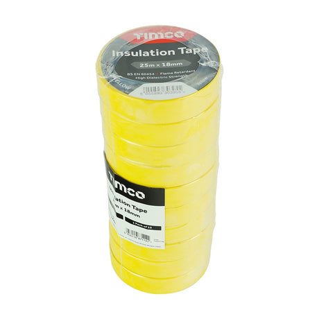 10 x TIMCO PVC Insulation Tape Yellow - 25m x 18mm