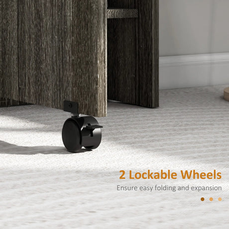 HOMCOM Folding Dining Table, Drop Leaf Table with 2-Tier Shelves, Rolling Casters, for Small Spaces, Kitchen, Grey