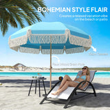 Outsunny 1.7 m Beach Umbrella with Sand Anchor, 30 Tilting Fringed Beach Garden Parasol with Adjustable Height, Grey