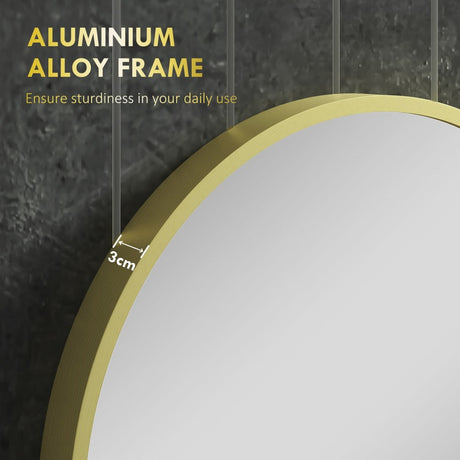 HOMCOM 70cm Aluminium Frame Round Bathroom Mirror - Gold Tone