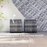 Outsunny Set of 2 Rattan Storage Ottoman, Outdoor Footstool with Removable Cushions, Garden Storage Seat for Balcony, Poolside, Living Room, Dark Grey