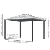 Outsunny 3 x 3.6 m Hardtop Gazebo Canopy, Polycarbonate Roof Garden Pavilion with Aluminium and Steel Frame, Nettings and Sidewalls for Garden, Patio, Khaki