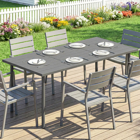 Outsunny Garden Dining Table for 6 Person, 165 x 80 cm Rectangular Outdoor Dining Table with Slatted Top