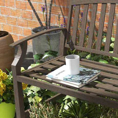 Outsunny Two-Seater Simple Metal Bench - Brown