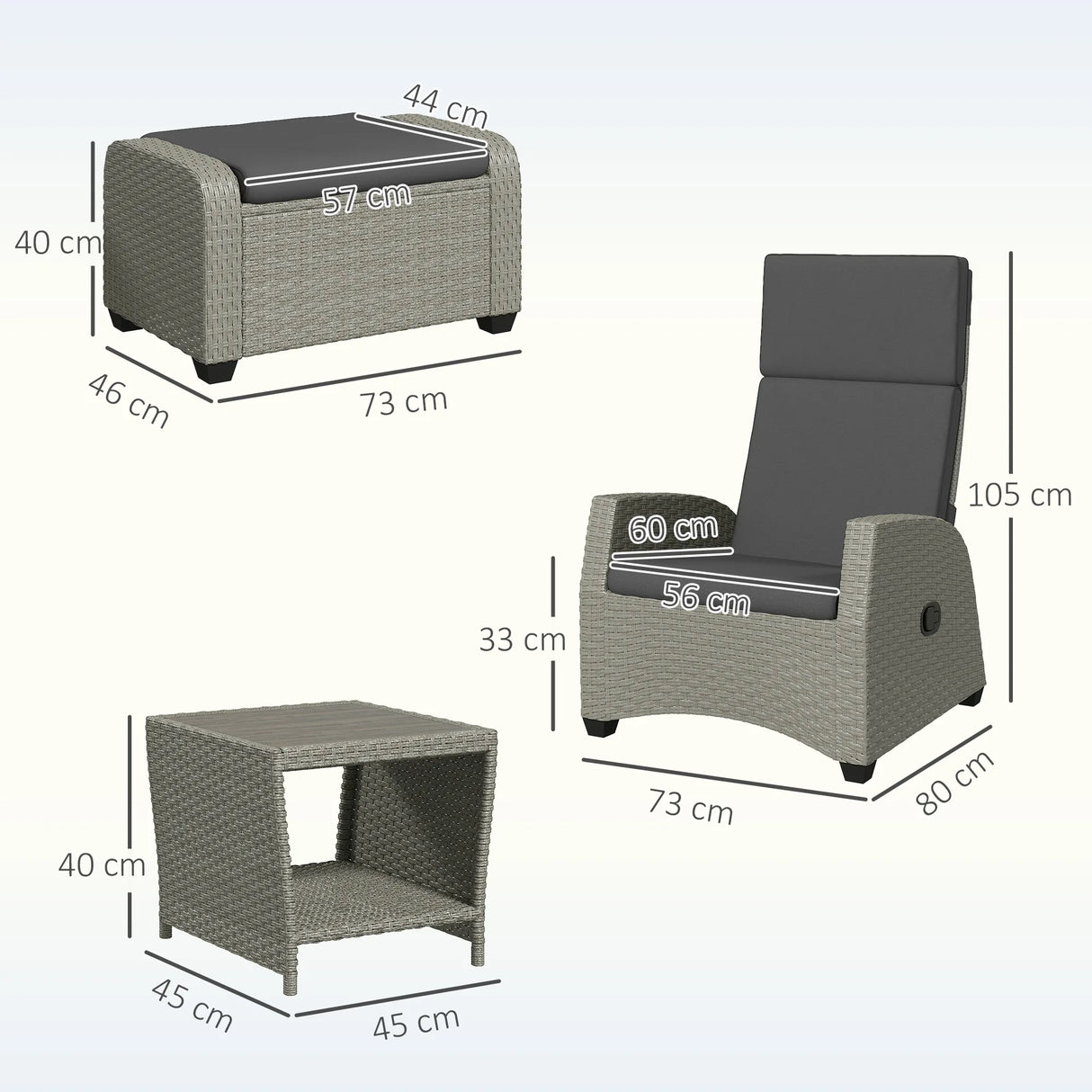 Outsunny 5-Piece Rattan Garden Furniture Set with Cushions - Charcoal Grey