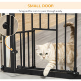 PawHut Extra Tall Pet Gate, Indoor Dog Safety Gate, with Cat Flap, Auto Close, 74-101cm Wide - Black