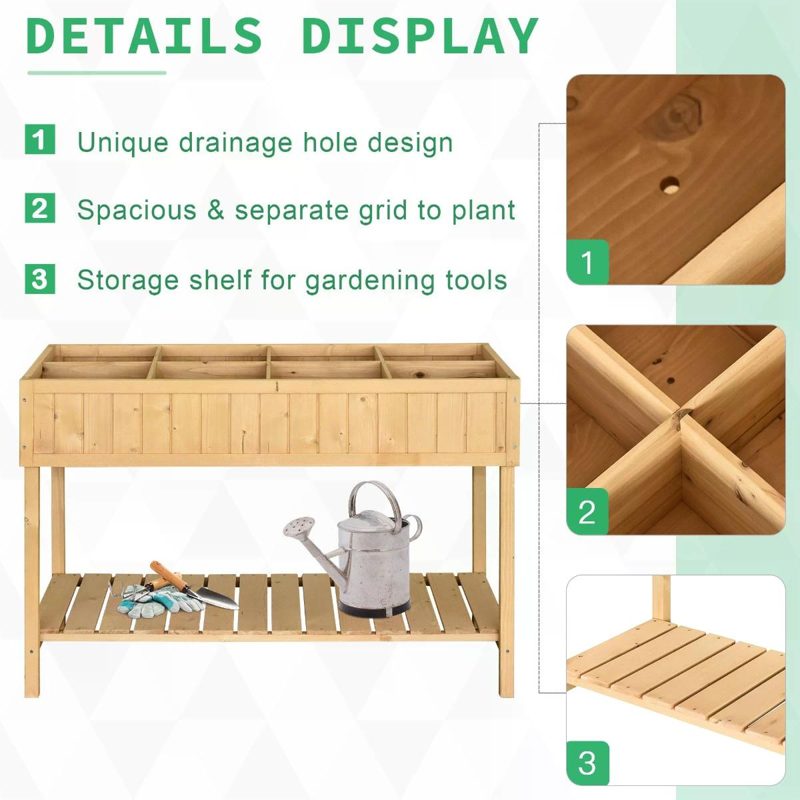 Outsunny Garden Wooden Planters, Rectangular 8 Compartment Plant Stand, Oak Tone