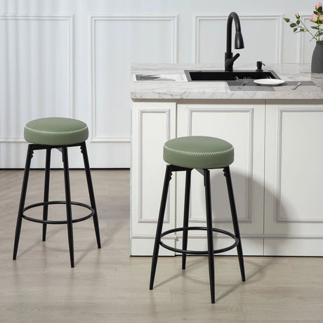 HOMCOM Set of Two Faux Leather Bar Stools - Green/Black