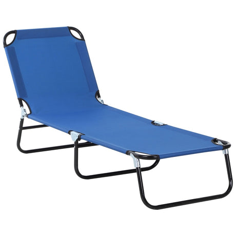 Outsunny Foldable Sun Lounger with 5-Position Adjustable Backrest, Outdoor Portable Recliner Chaise Lounge Chair with Breathable Mesh Fabric, Blue