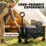 Outsunny 60L Foldable Festival Trolley on Wheels, Collapsible Wagon Cart with Drop-Down Tailgate, Adjustable Handle, Black