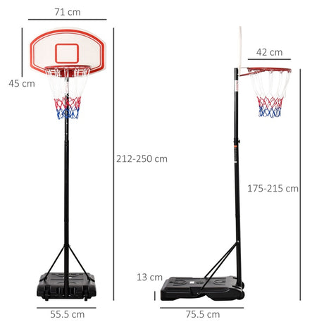 HOMCOM Portable Basketball Stand 175-215cm Adjustable Height Sturdy Rim Hoop w/ Large Wheels Stable Base Net Free Standing