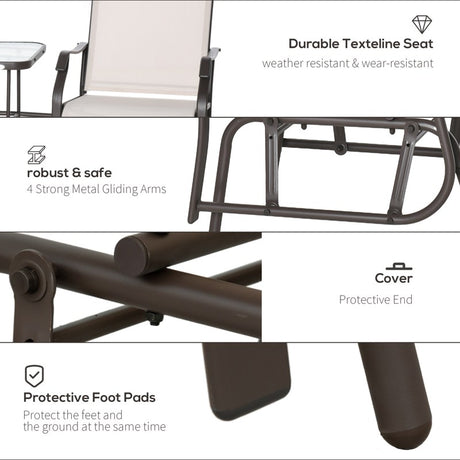 Outsunny Gliding Jack and Jill Seat, with Glass-Top Table - Brown/Beige