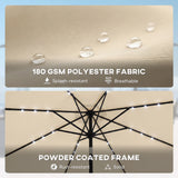 Outsunny 2.6 m Garden Parasol Umbrella with LED Solar Light, Parasol Cover, Outdoor Market Patio Umbrella, Beige