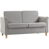 HOMCOM Compact Loveseat Sofa, Modern 2 Seater Sofa for Living Room with Wood Legs and Armrests, Light Grey