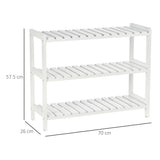 HOMCOM 3-Tier Shoe Rack Wood Frame Slatted Shelves Spacious Open Hygienic Storage Home Hallway Furniture Family Guests 70L x 26W x 57.5H cm - White