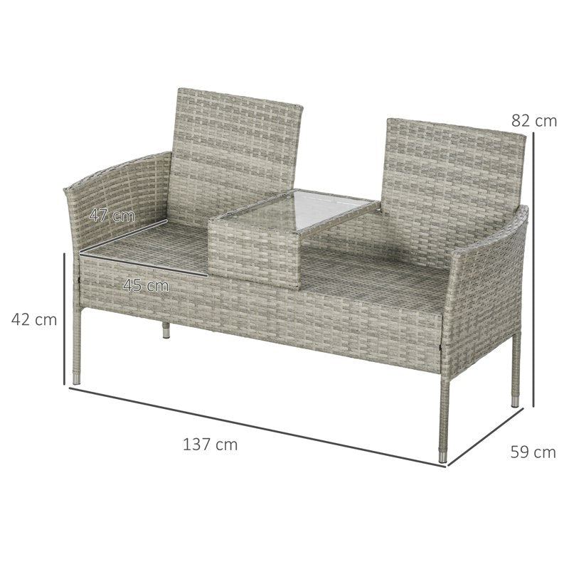 Outsunny Two-Seat Rattan Chair, with Middle Table - Light Grey