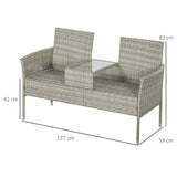 Outsunny Two-Seat Rattan Chair, with Middle Table - Light Grey