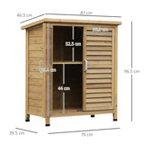 Outsunny Garden Shed Wooden Garden Storage Shed 2 Door Unit Solid Fir Wood Garage Tool Organisation Cabinet, 87L x 46.5W x 96.5Hcm, Natural