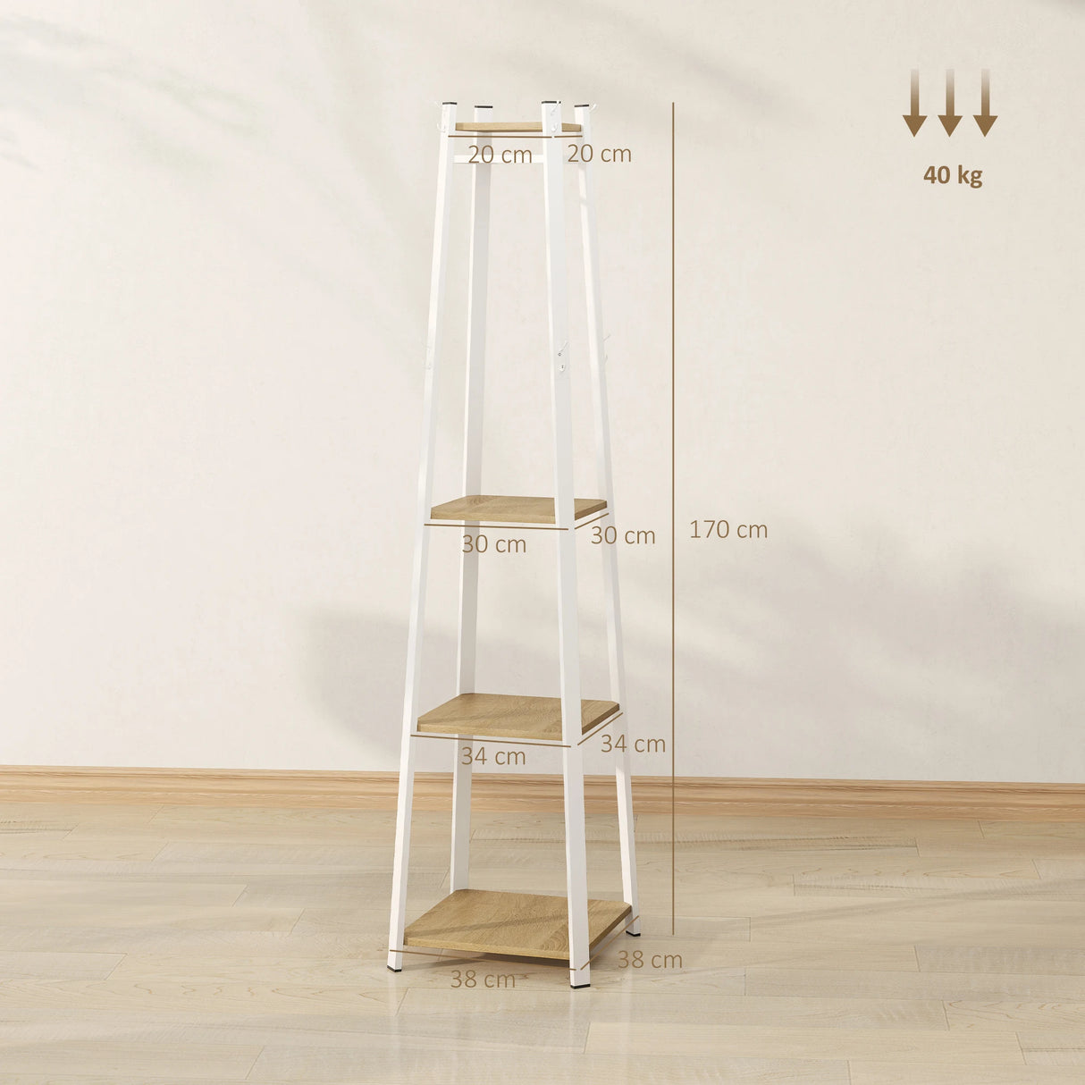 HOMCOM Compact Freestanding Coat Rack -  White/Oak