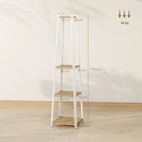 HOMCOM Compact Freestanding Coat Rack -  White/Oak