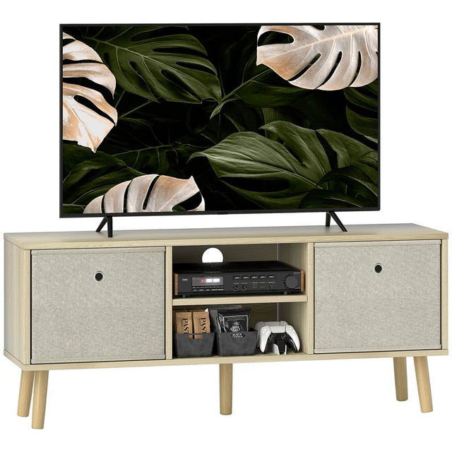 HOMCOM TV Cabinet Stand Unit for TVs up to 50'' with Foldable Drawers, Entertainment Centre for Living Room Natural