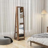 HOMCOM 360 Swivel Jewellery Cabinet, Free Standing Full Length Mirror with Storage, Lockable Jewellery Organiser with Built-in Makeup Mirror and Storage Shelves for Bedroom, Rustic Brown