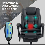 Vinsetto Heated 6 Points Vibration Massage Executive Office Chair Adjustable Swivel Ergonomic High Back Desk Chair Recliner with Footrest Black