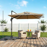 Outsunny 2.4 x 2.4 m Cantilever Parasol with Umbrella Weights, UPF50+ Offset Outdoor Umbrella w/ Easy Tilt Adjustment, Khaki