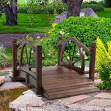 Outsunny 1.5M Wooden Garden Bridge Decorative Arc Footbridge with Safety Guardrail Outdoor Lawn Pond Bridge Walkway Stained Wood