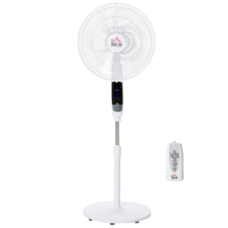 HOMCOM 16'' Pedestal Stand Fan, 3 Speed 3 Mode, 85° Oscillation, LED Panel, 3M Remote Controller, Height Adjustable for Living Room, Bedroom, Garage, Office, Black and White