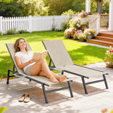 Outsunny Sun Loungers Set of 2 with Side Tray Table, Garden Recliners with 5-Position Adjustable Backrest, 2 Wheels, Khaki