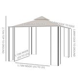 Outsunny 3 x 3(m) Garden Gazebo Patio Party Tent Shelter Outdoor Canopy Double Tier Sun Shade Metal Frame Netting, Beige