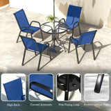 Outsunny Five-Piece Steel Patio Set, with Glass-Top Table - Dark Blue