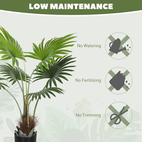 HOMCOM 94cm Artificial Palm Tree, Decorative Artificial Plant with Lifelike PEVA Leaves and Coconut Coir, Fake Tree with Plastic Pot and Flocking for Home Office Decor, Green