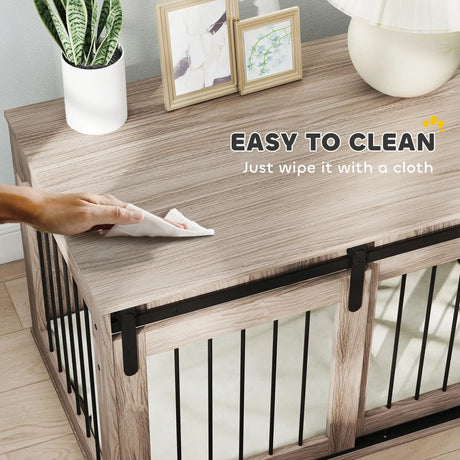 PawHut 98cm Dog Crate Furniture with Removable Cushion for Large Dogs - Brown