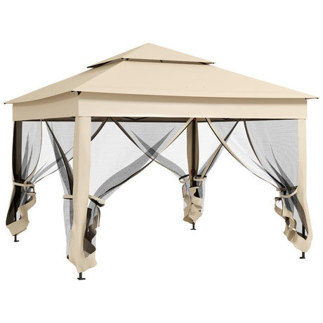 Outsunny 3 x 3(m) Pop Up Gazebo, Double-roof Garden Tent with Netting and Carry Bag, Party Event Shelter for Outdoor Patio, Cream White