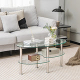 3 Tier Glass Table with Modern Oval Design Three Tier Transparent Shelf