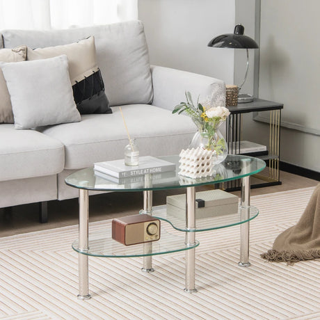 3 Tier Glass Table with Modern Oval Design Three Tier Transparent Shelf