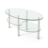 3 Tier Glass Table with Modern Oval Design Three Tier Transparent Shelf