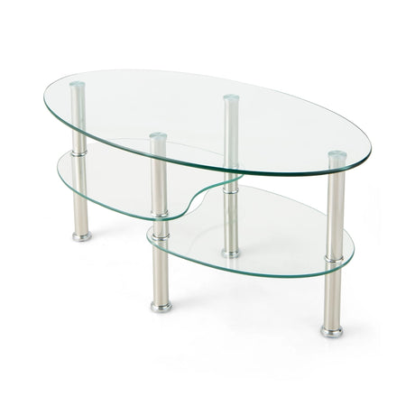 3 Tier Glass Table with Modern Oval Design Three Tier Transparent Shelf