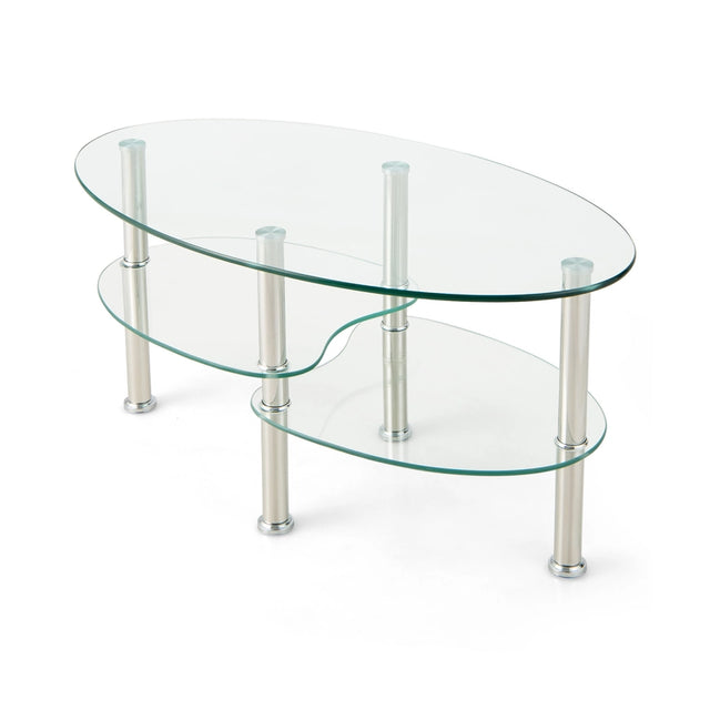 3 Tier Glass Table with Modern Oval Design Three Tier Transparent Shelf