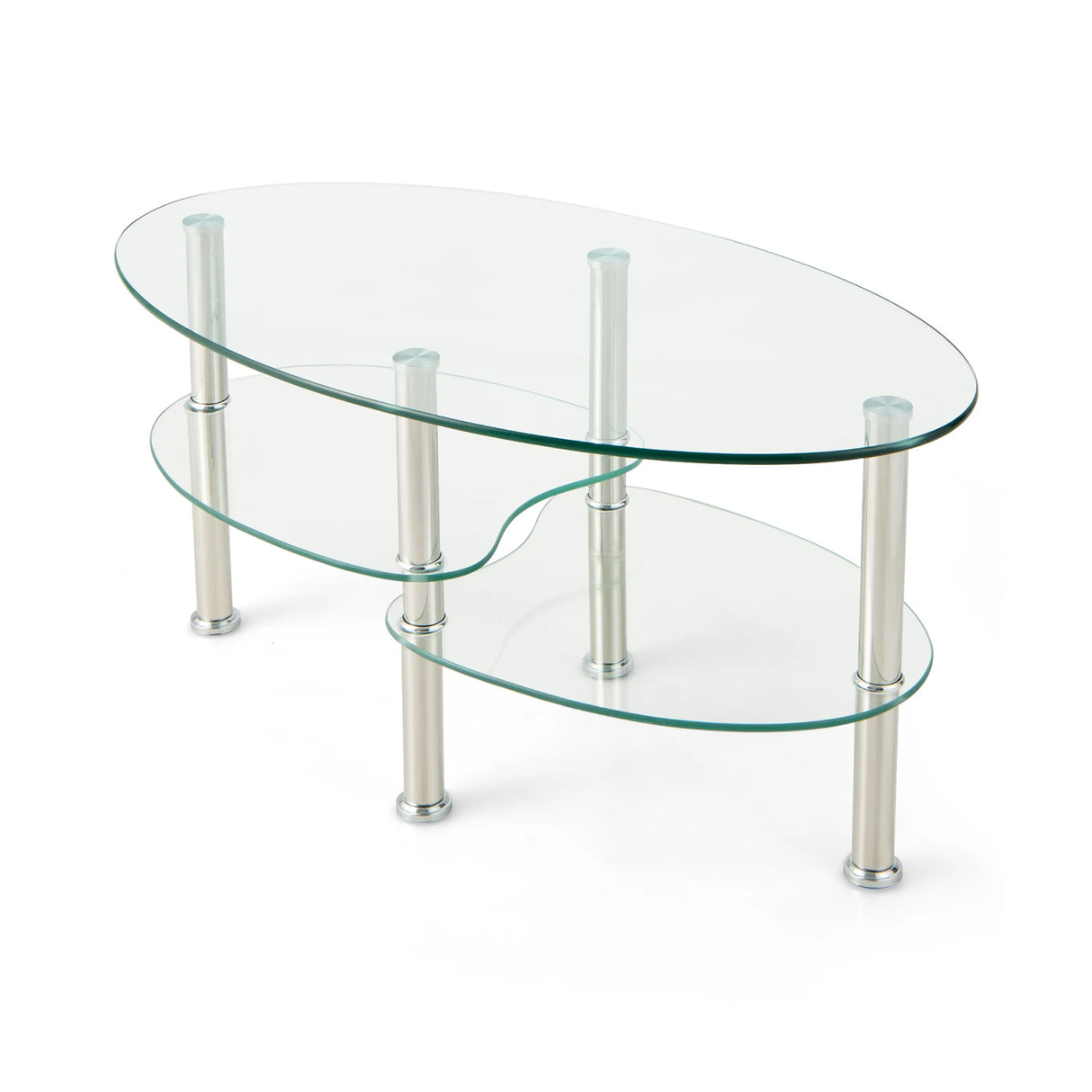 3 Tier Glass Table with Modern Oval Design Three Tier Transparent Shelf