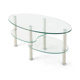 3 Tier Glass Table with Modern Oval Design Three Tier Transparent Shelf