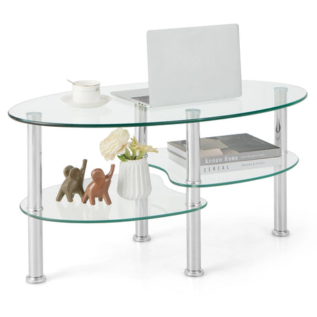3 Tier Glass Table with Modern Oval Design Three Tier Transparent Shelf