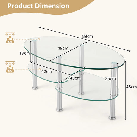 3 Tier Glass Table with Modern Oval Design Three Tier Transparent Shelf