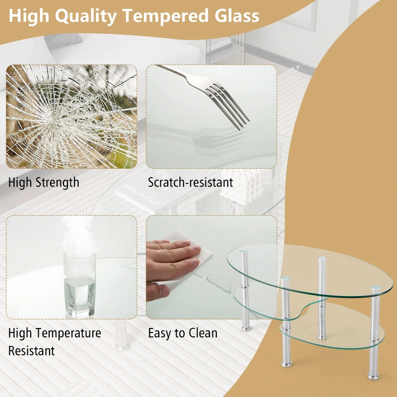 3 Tier Glass Table with Modern Oval Design Three Tier Transparent Shelf