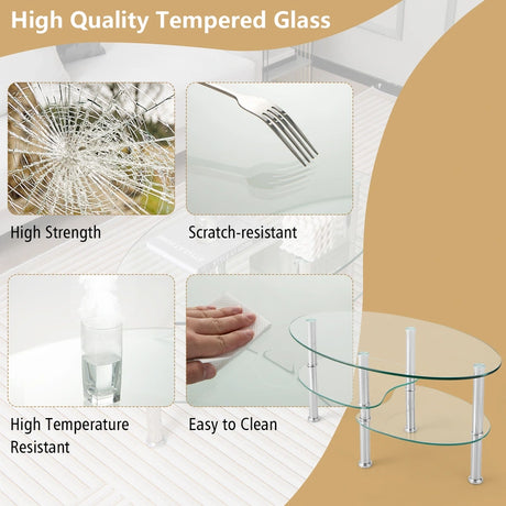 3 Tier Glass Table with Modern Oval Design Three Tier Transparent Shelf