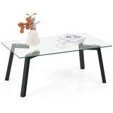 Modern Tempered Glass Coffee Table with Metal Frame for Living Room