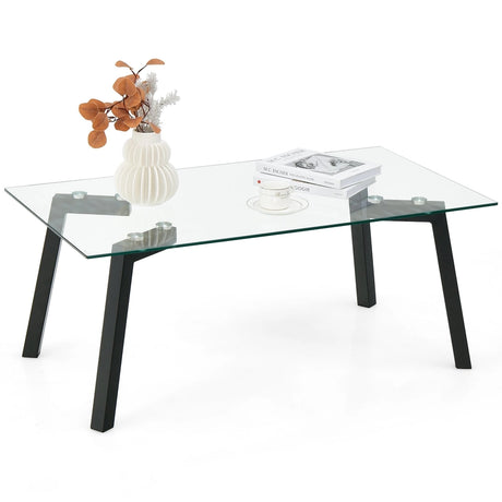 Modern Tempered Glass Coffee Table with Metal Frame for Living Room
