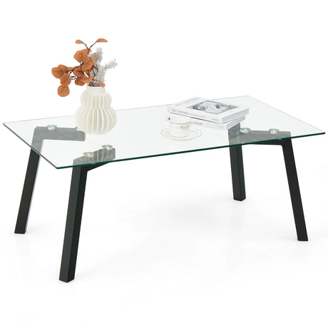 Modern Tempered Glass Coffee Table with Metal Frame for Living Room